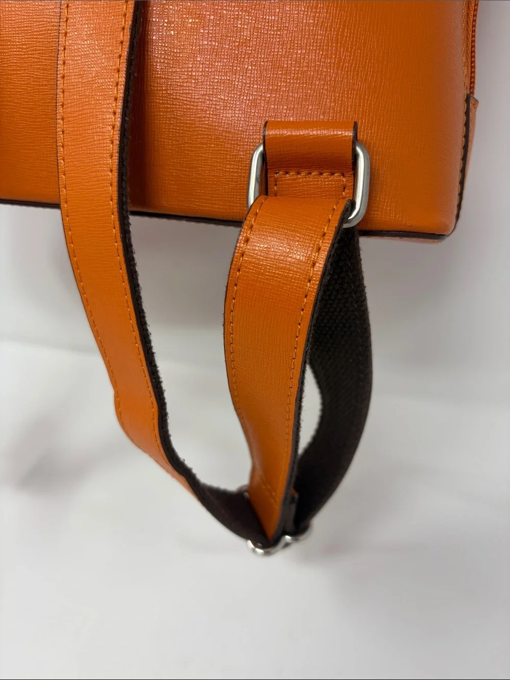 Jack Georges Bright Orange Leather Backpack with Front Zip Pocket
